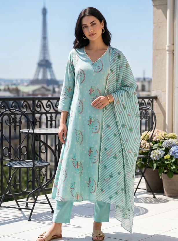 W Paisley Print A-line Kurta Set