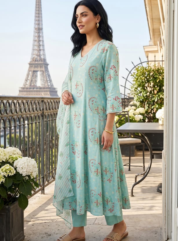 W Paisley Print A-line Kurta Set