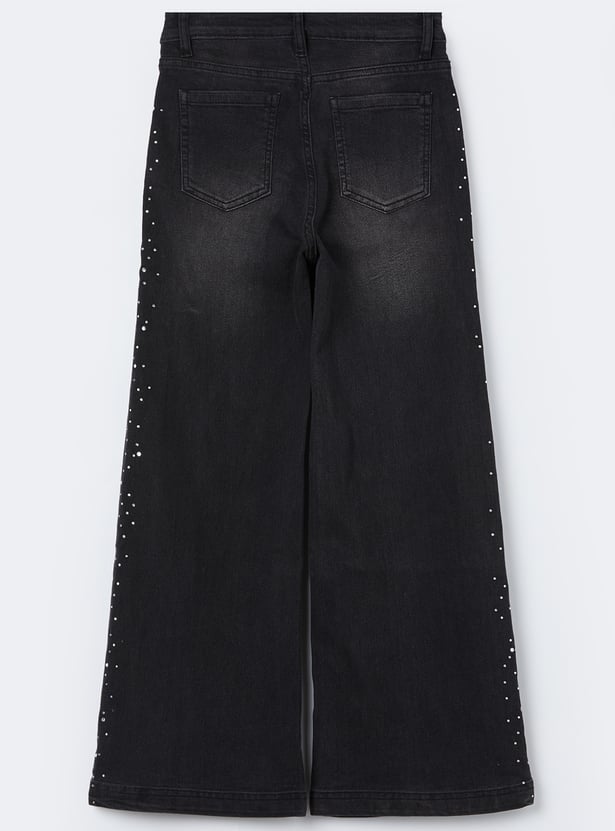 FAME FOREVER Girls Embellished Wide-Leg Jeans