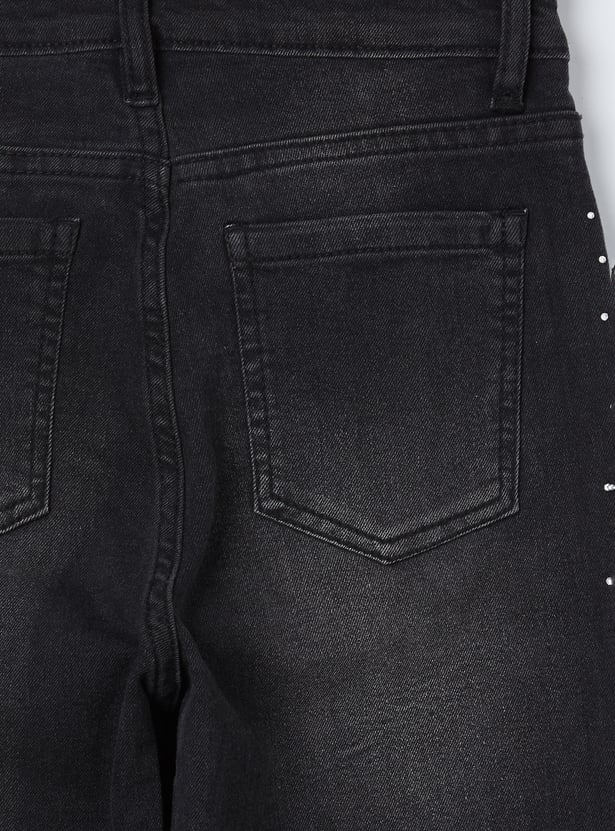 FAME FOREVER Girls Embellished Wide-Leg Jeans