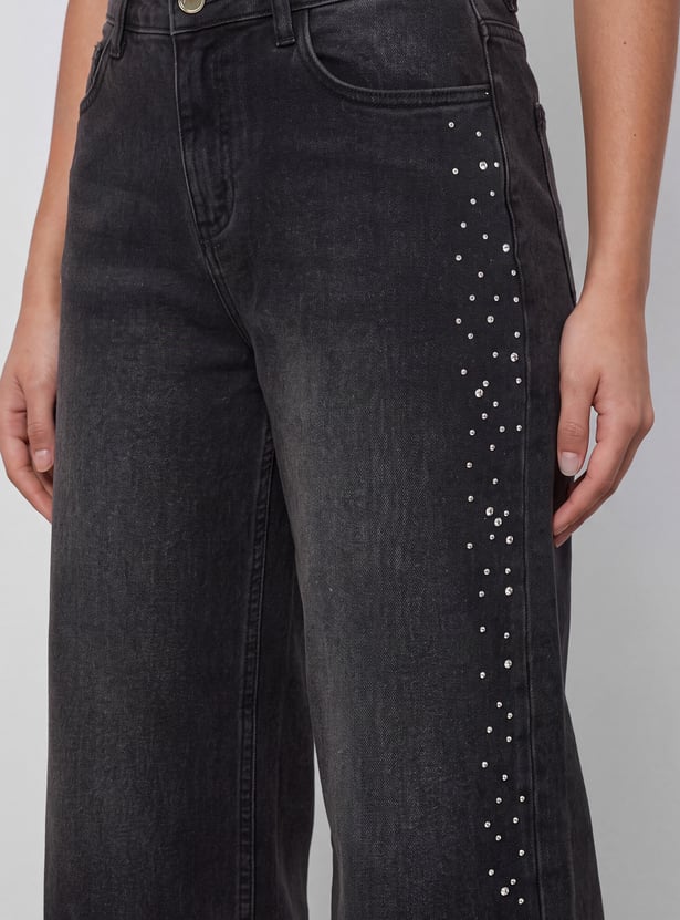 FAME FOREVER Girls Embellished Wide-Leg Jeans