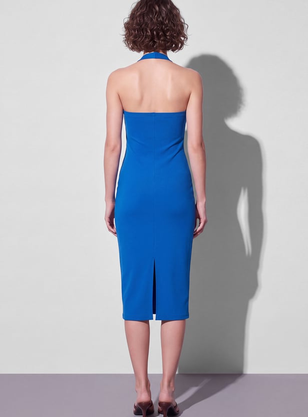 GINGER Solid Halter Neck Bodycon Dress