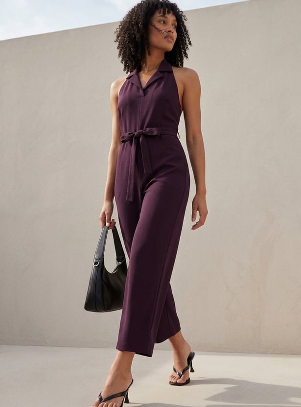 GINGER Solid Belted Jumpsuit