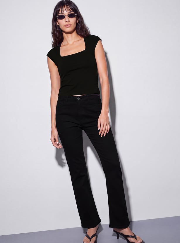 GINGER Solid Square Neck Top