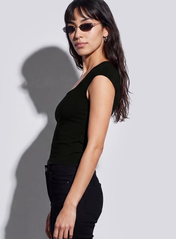 GINGER Solid Square Neck Top