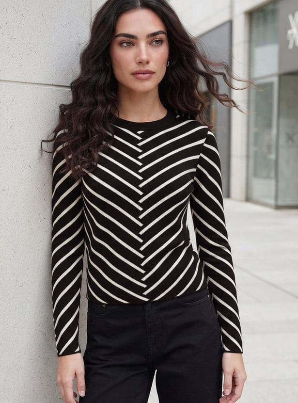 FAME FOREVER Striped Flat Knit Top