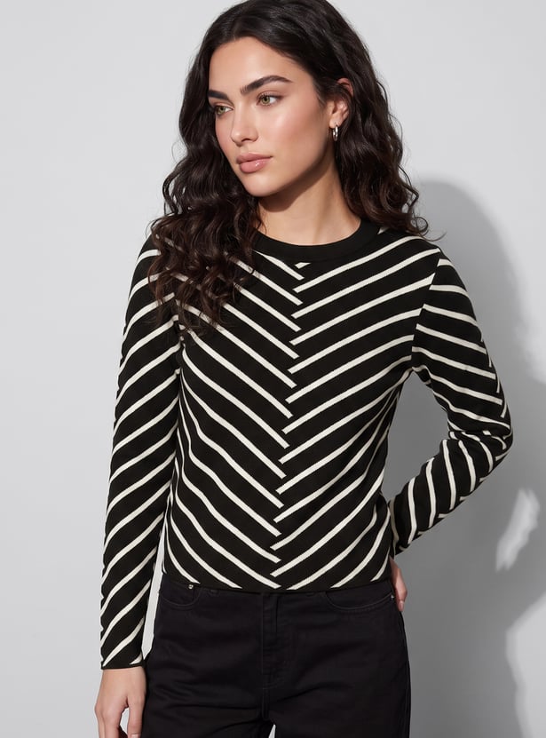 FAME FOREVER Striped Flat Knit Top
