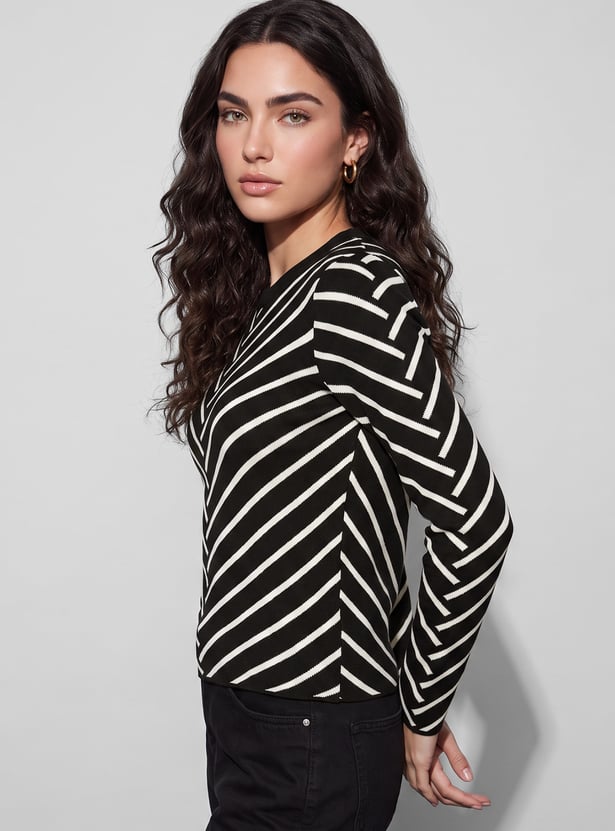 FAME FOREVER Striped Flat Knit Top