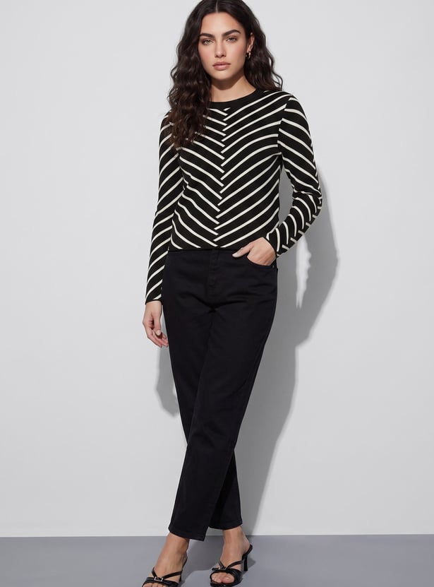 FAME FOREVER Striped Flat Knit Top