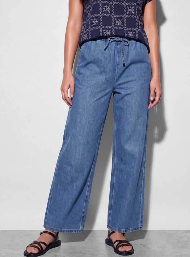 FAME FOREVER Solid Wide Leg Jeans