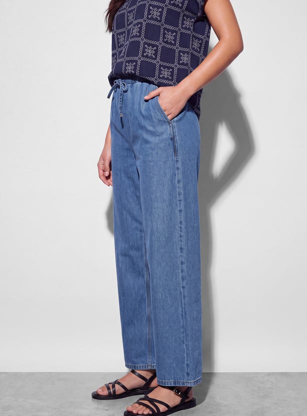 FAME FOREVER Solid Wide Leg Jeans
