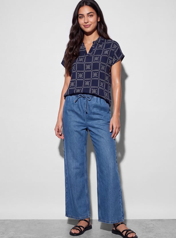 FAME FOREVER Solid Wide Leg Jeans
