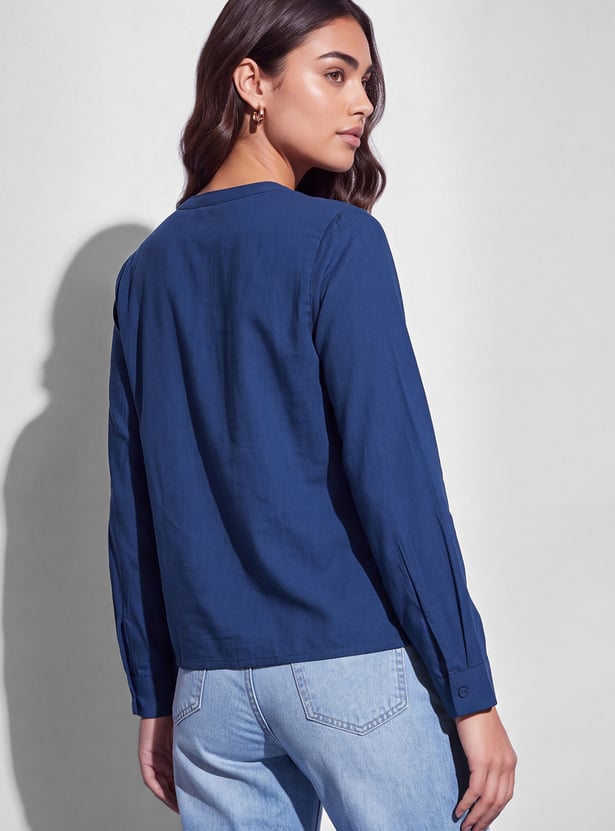 FAME FOREVER Embroidered V-Neck Full Sleeves Top