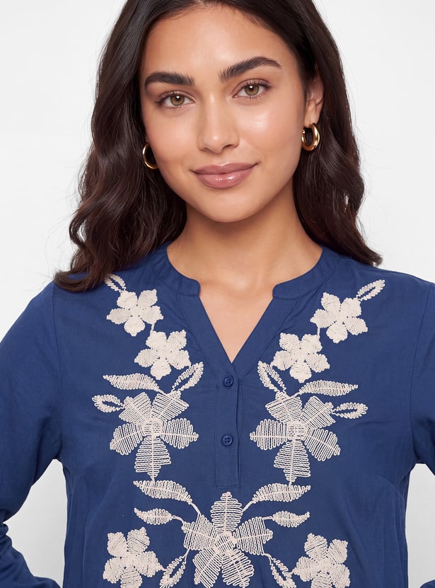 FAME FOREVER Embroidered V-Neck Full Sleeves Top