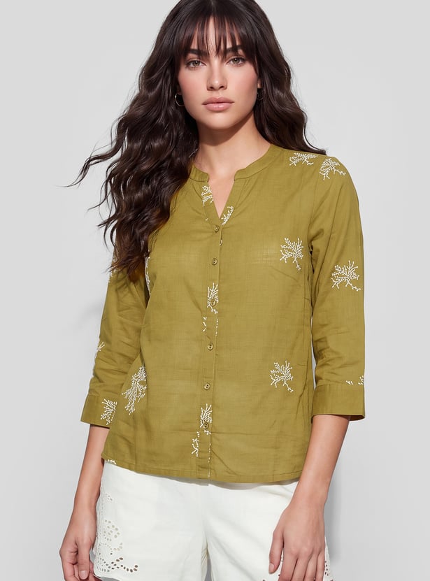 FAME FOREVER Embroidered Three-quarter Sleeves Top