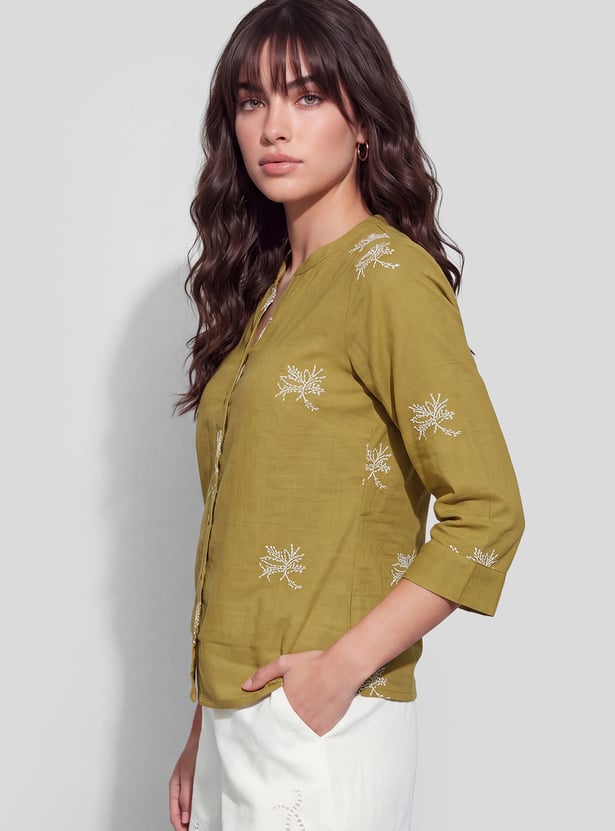 FAME FOREVER Embroidered Three-quarter Sleeves Top