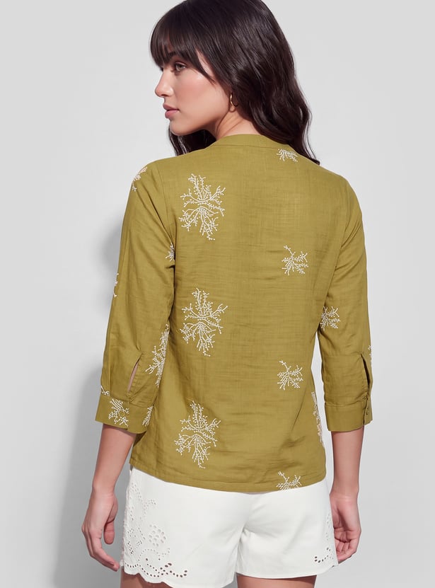 FAME FOREVER Embroidered Three-quarter Sleeves Top