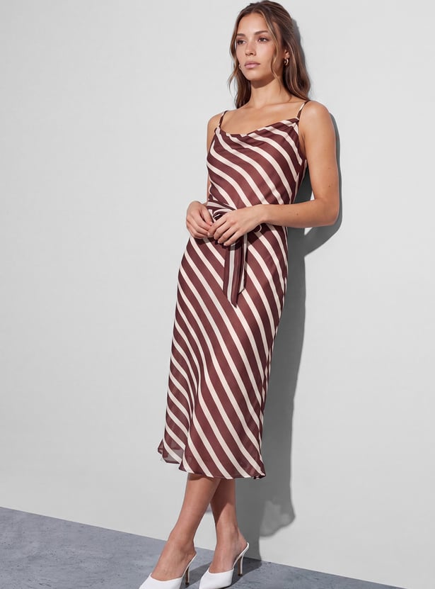 CODE Striped Spaghetti Neck Midi Dress