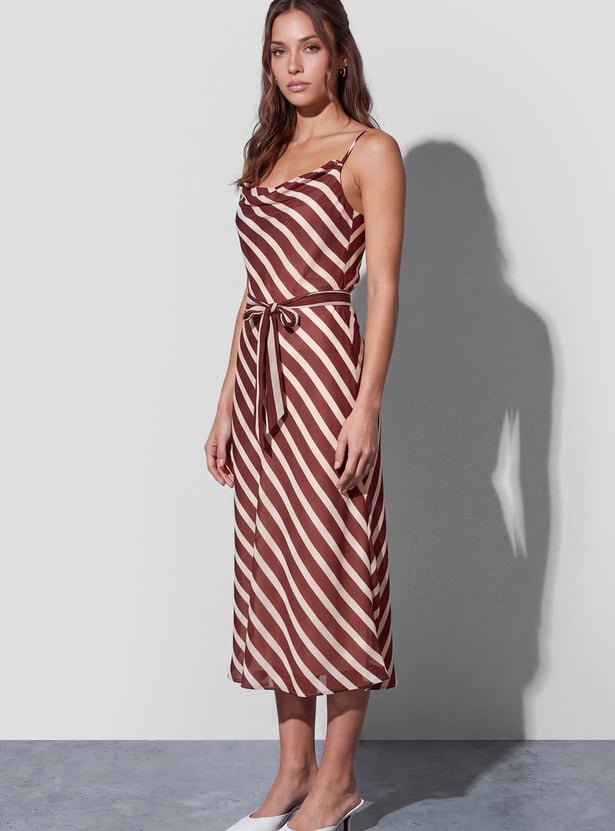CODE Striped Spaghetti Neck Midi Dress