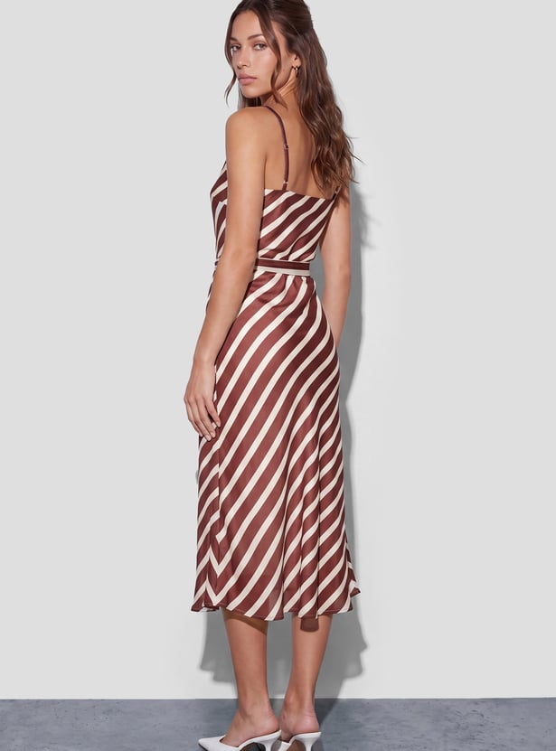 CODE Striped Spaghetti Neck Midi Dress
