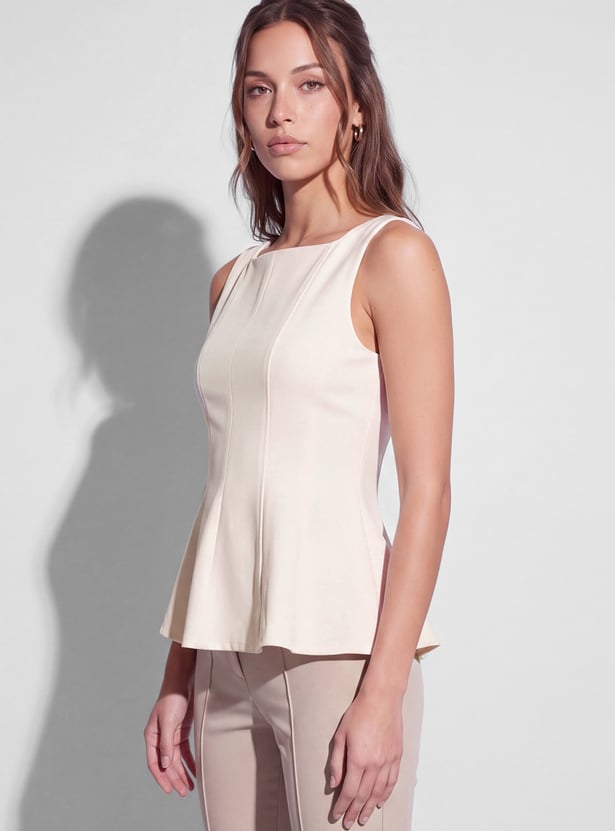 CODE Solid Panelled Peplum Top
