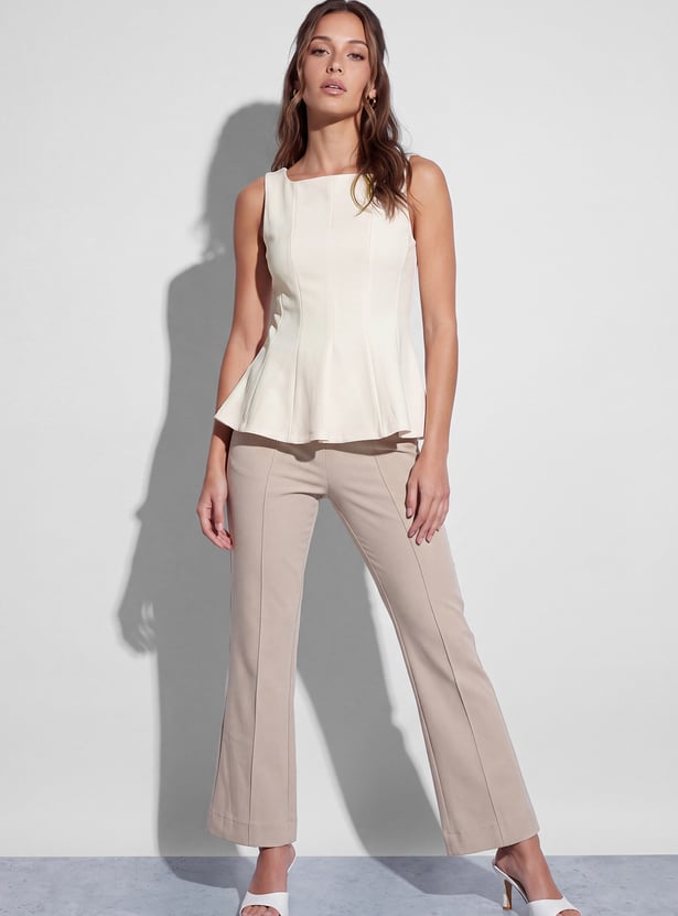 CODE Solid Panelled Peplum Top