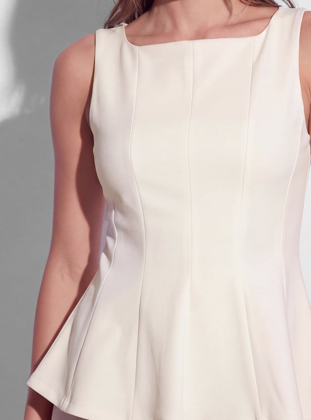CODE Solid Panelled Peplum Top