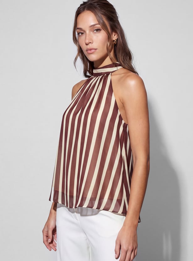 CODE Striped Halter Neck Tie-Up Top