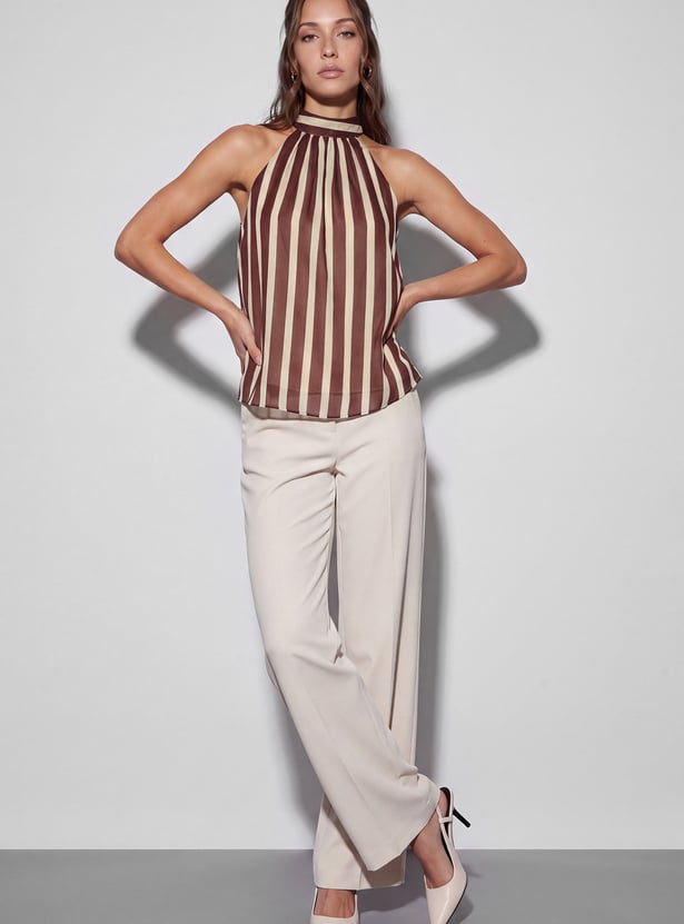 CODE Striped Halter Neck Tie-Up Top