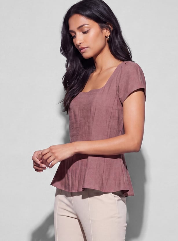 CODE Solid Square Neck Zipped Top
