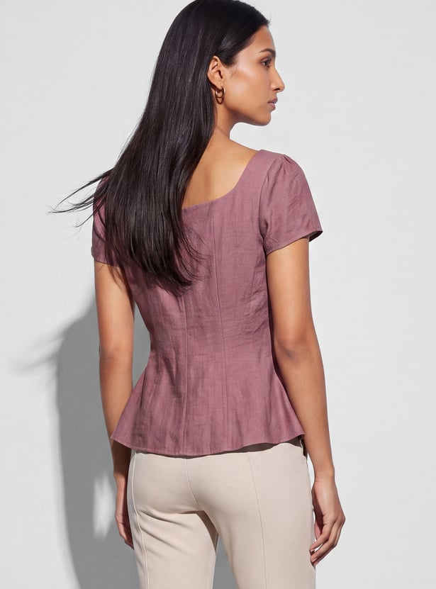 CODE Solid Square Neck Zipped Top