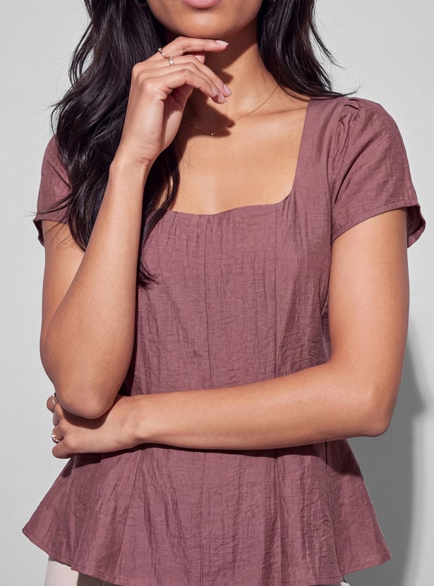 CODE Solid Square Neck Zipped Top