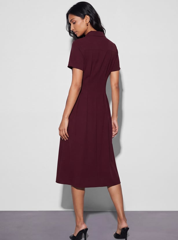 CODE Solid Button Detail Midi Dress
