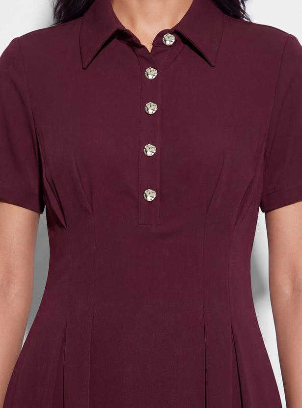 CODE Solid Button Detail Midi Dress