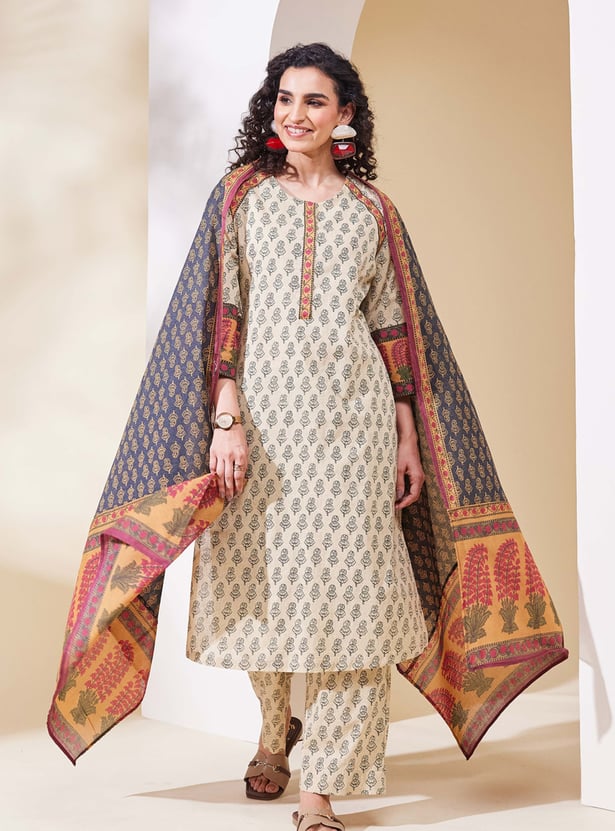 BIBA Floral Print Straight Kurta Set