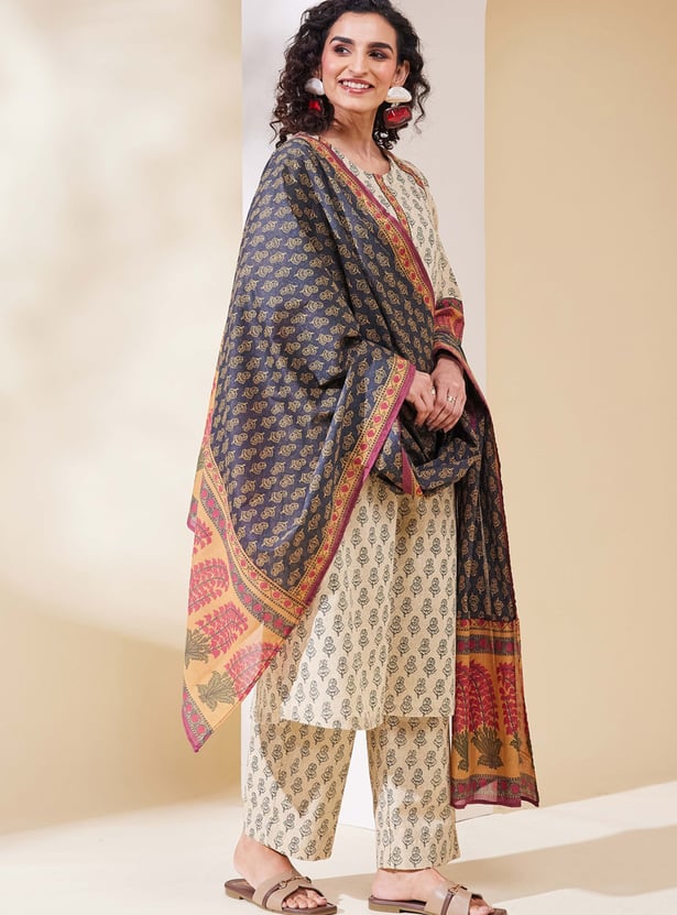BIBA Floral Print Straight Kurta Set
