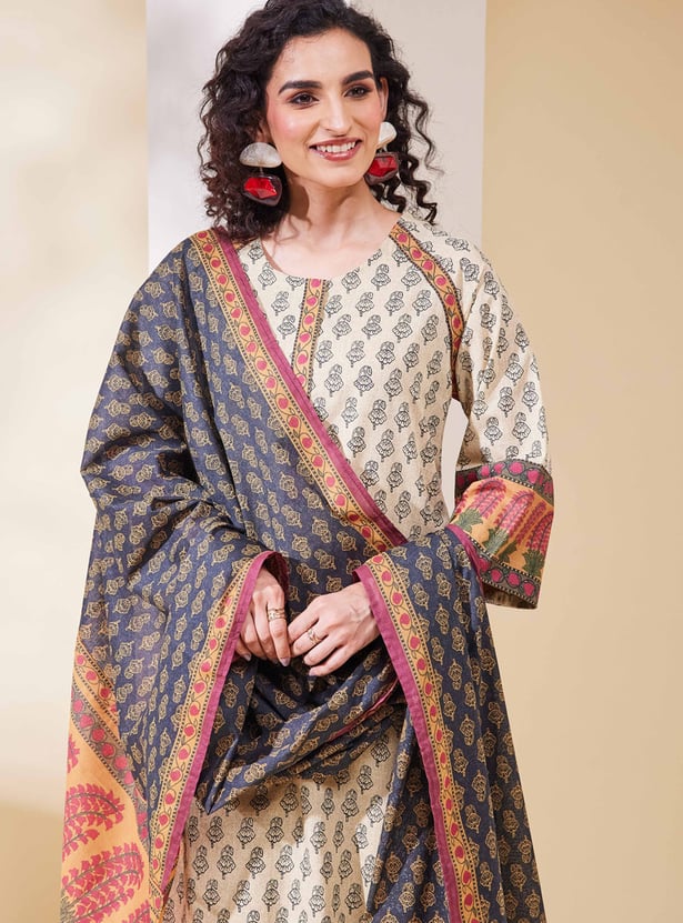 BIBA Floral Print Straight Kurta Set