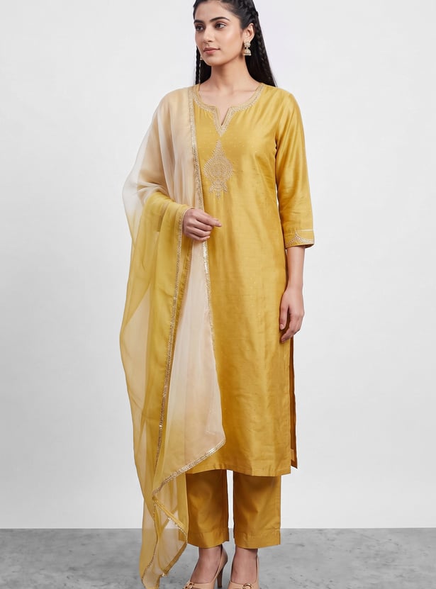 MELANGE Embroidered Straight Kurta Set