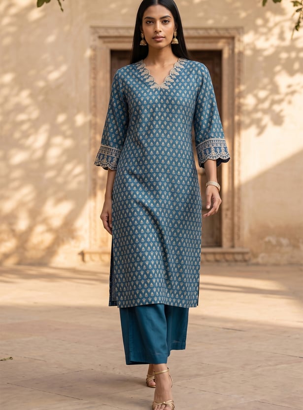 MELANGE Ethnic Motif Print Straight Kurta Set