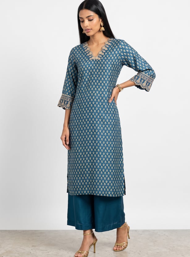MELANGE Ethnic Motif Print Straight Kurta Set