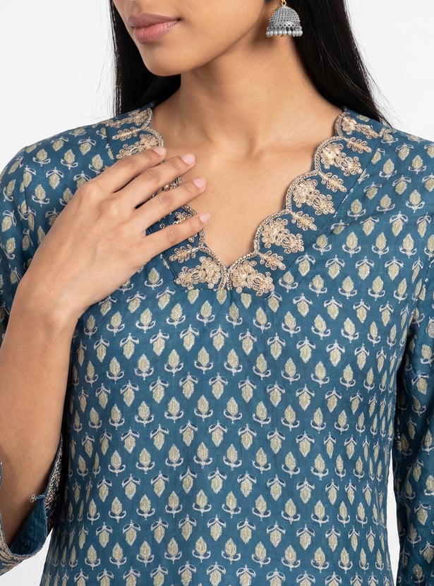 MELANGE Ethnic Motif Print Straight Kurta Set