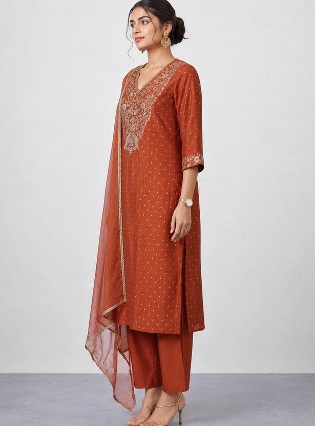 MELANGE Embroidered Straight Kurta Set