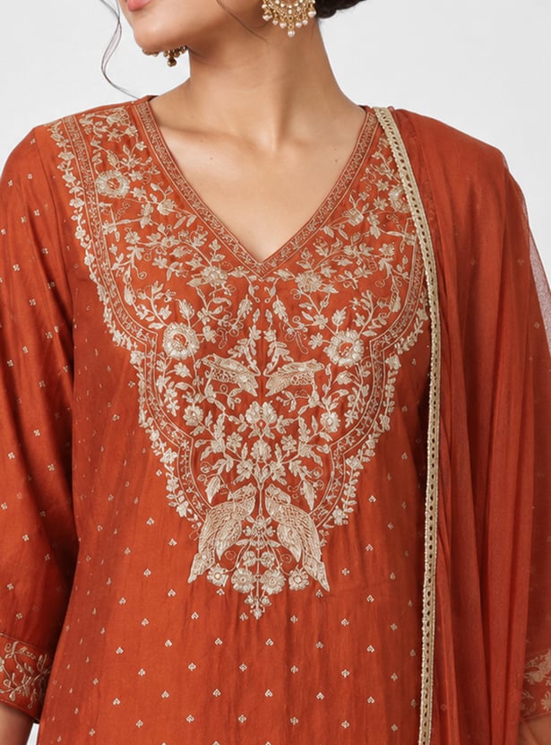 MELANGE Embroidered Straight Kurta Set