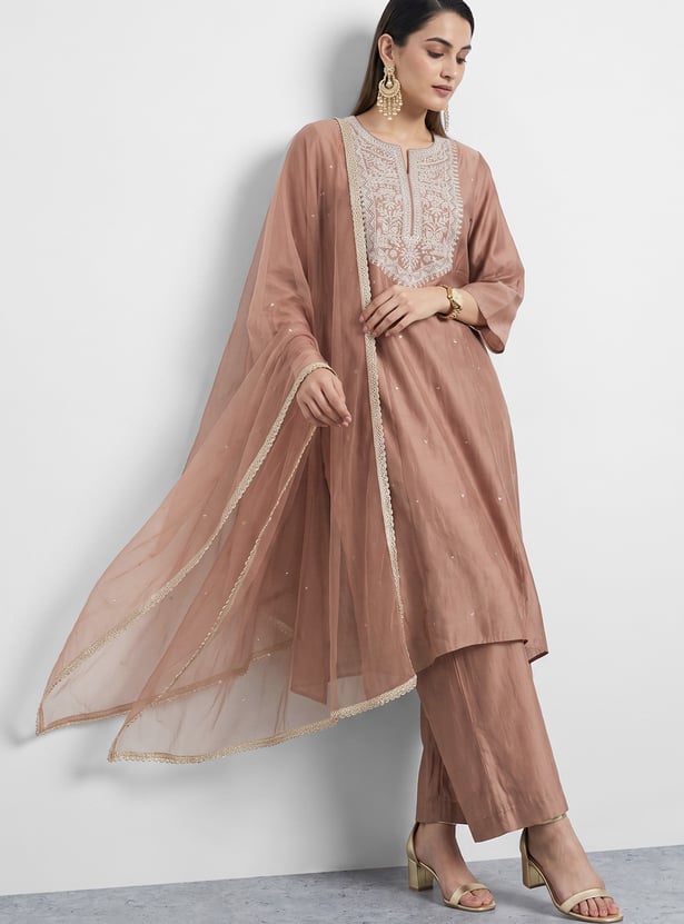 MELANGE Embroidered Straight Kurta Set