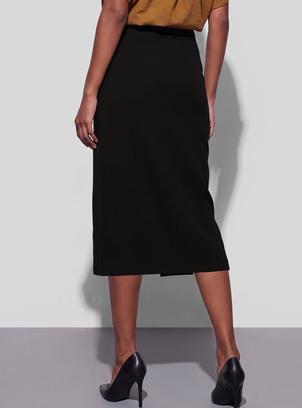 CODE CLASSIC Solid Midi Straight Skirt