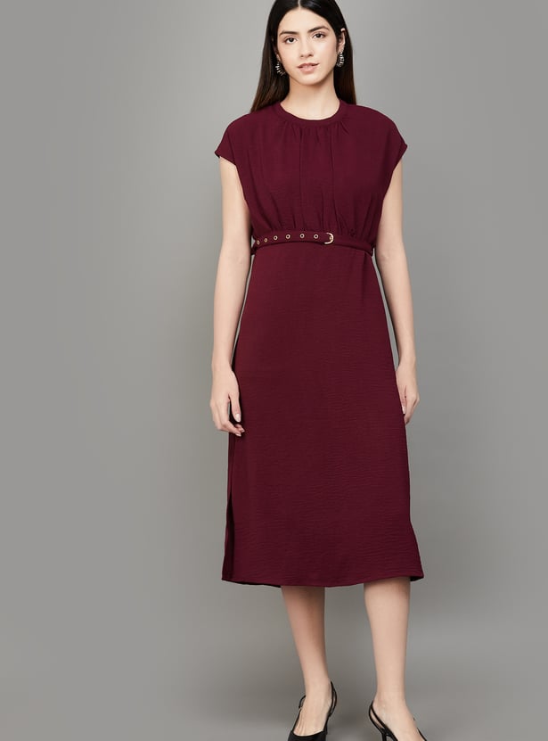 AND Solid Belted Midi Dress