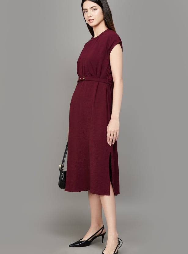 AND Solid Belted Midi Dress