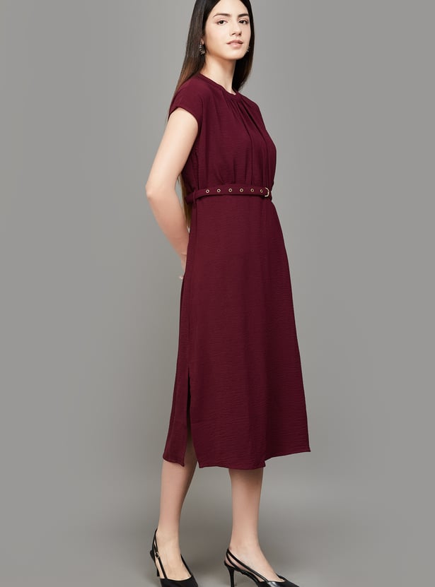 AND Solid Belted Midi Dress