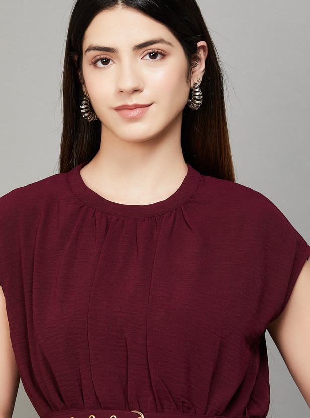 AND Solid Belted Midi Dress