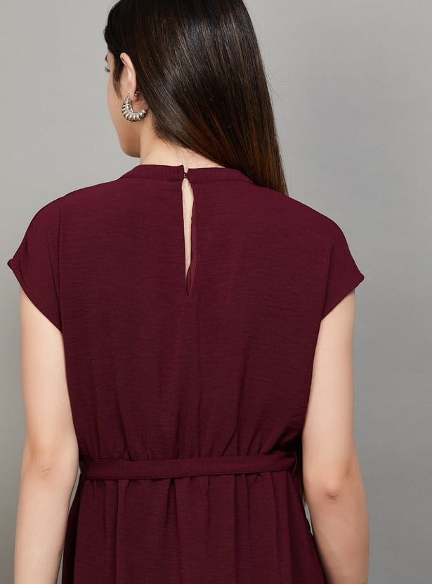 AND Solid Belted Midi Dress